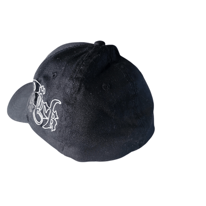 Saltrock Snapback Cap - Black Elastic-Fit With Embroidered Gothic Script Logo, One Size Fits Most