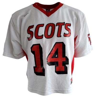 Scots Football Jersey #14 by Nike, XL Unisex, White & Red, Shorter Length Design, 100% Polyester - USASTARFASHION