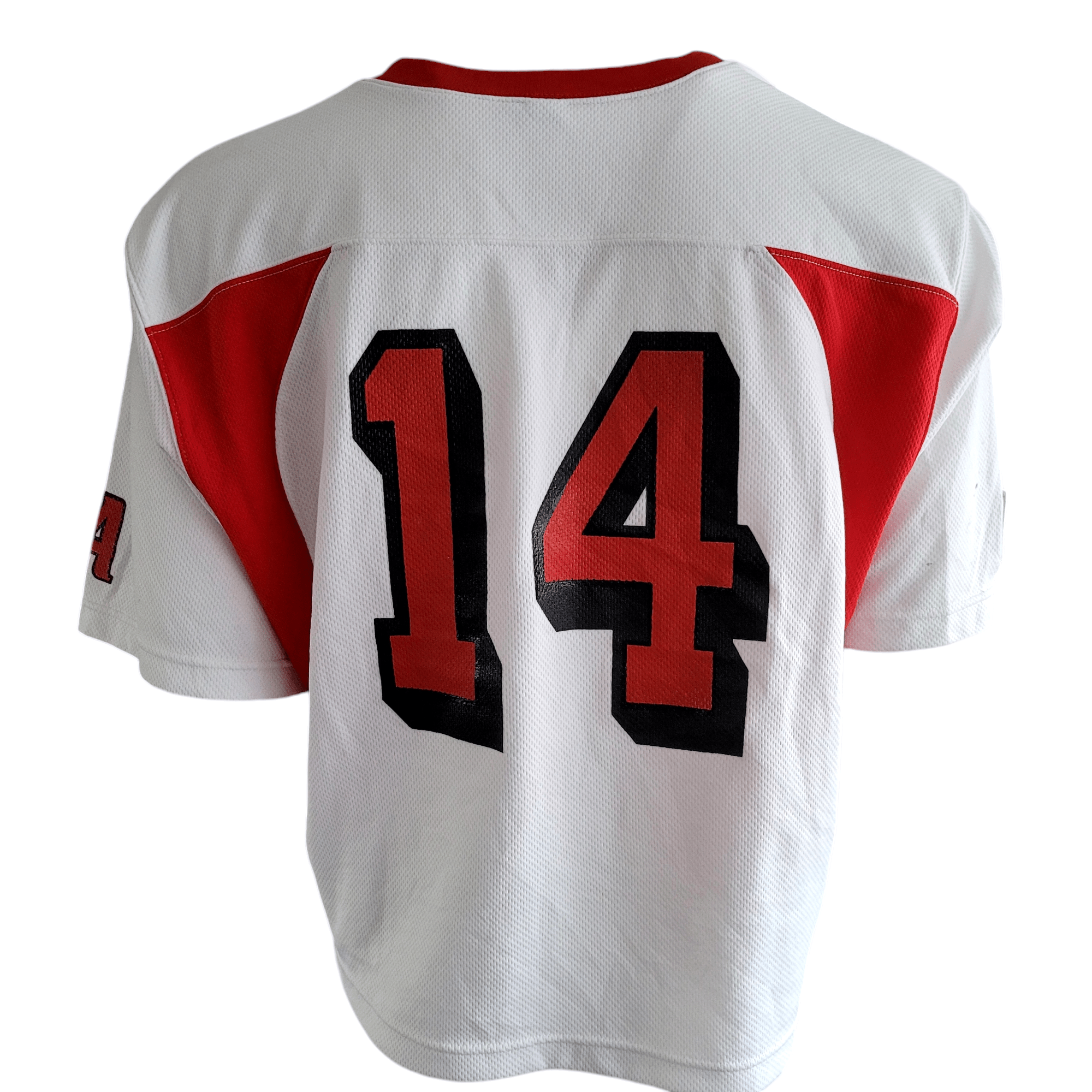 Scots Football Jersey #14 by Nike, XL Unisex, White & Red, Shorter Length Design, 100% Polyester - USASTARFASHION