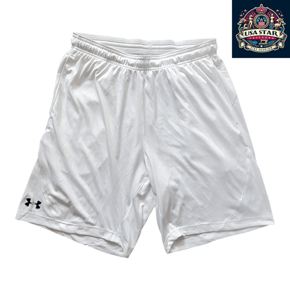Under Armour White Athletic Shorts, Size Large, Elastic Waist, Pockets - USASTARFASHION