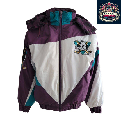 Vintage 90s Anaheim Mighty Ducks Pro Player Puffer Jacket Insulated Sz XL - USASTARFASHION
