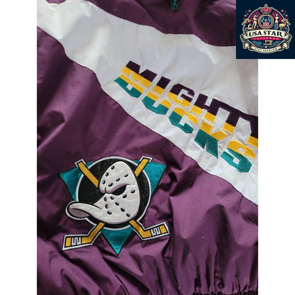 Vintage 90s Anaheim Mighty Ducks Pro Player Puffer Jacket Insulated Sz XL - USASTARFASHION