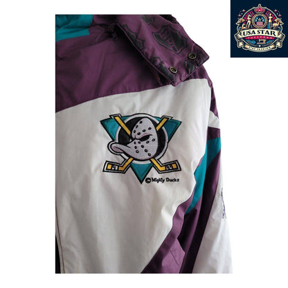 Vintage 90s Anaheim Mighty Ducks Pro Player Puffer Jacket Insulated Sz XL - USASTARFASHION