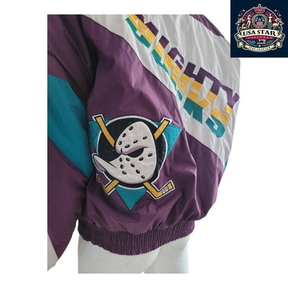Vintage 90s Anaheim Mighty Ducks Pro Player Puffer Jacket Insulated Sz XL - USASTARFASHION