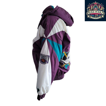 Vintage 90s Anaheim Mighty Ducks Pro Player Puffer Jacket Insulated Sz XL - USASTARFASHION