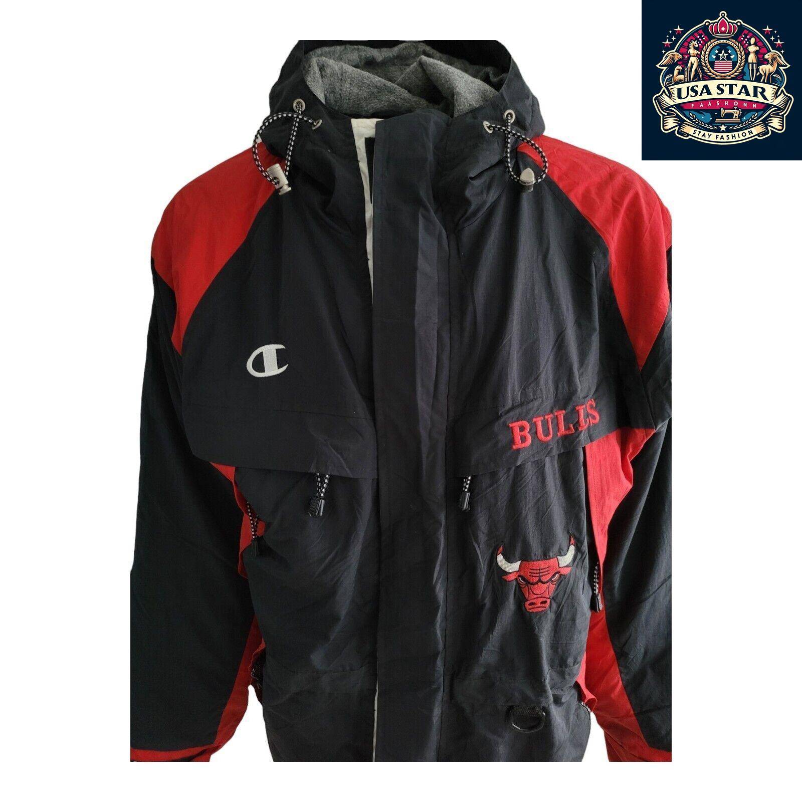 Vintage Champion Chicago Bulls Full-Zip Jacket Size L with Pockets and Embroidered Badges - USASTARFASHION
