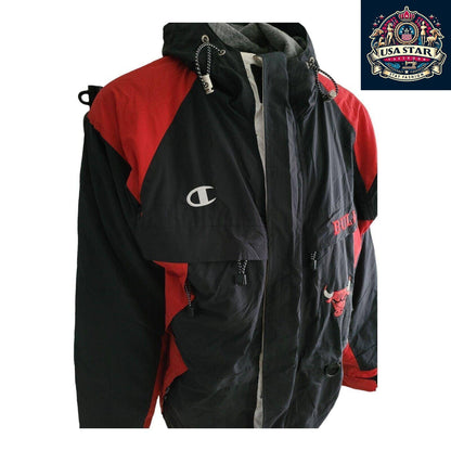 Vintage Champion Chicago Bulls Full-Zip Jacket Size L with Pockets and Embroidered Badges - USASTARFASHION
