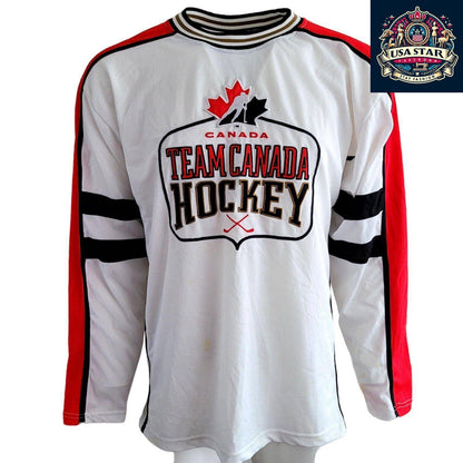 Vintage Team Canada Hockey Jersey - Large, 100% Polyester, Retro Style with Bold Graphics - USASTARFASHION