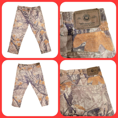 Wrangler Camo Jeans 42x30 Relaxed Fit, 100% Cotton, Durable Construction for Outdoor Activities USASTARFASHION