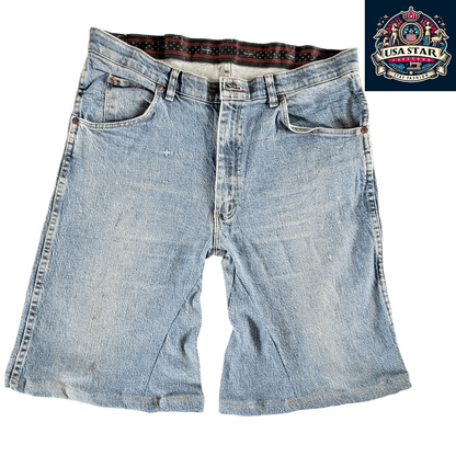 Wrangler Jorts, W34, Medium Blue Denim, Ideal for Workwear and Activities - USASTARFASHION