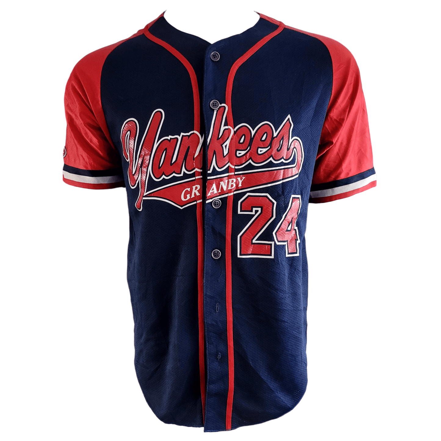 Yankees Granby Baseball Jersey #24 Size L Grade A - Red/Navy Button-Up